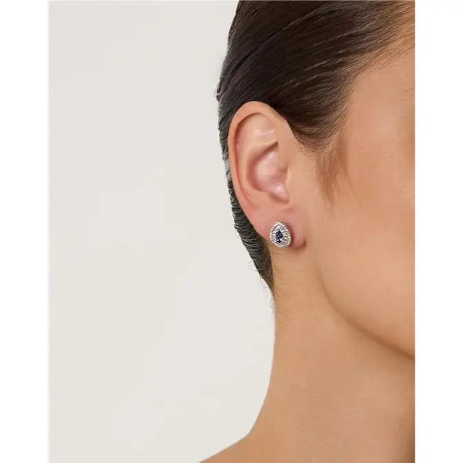 4 MM BAGUETTE DROP EARRING WITH ROUND SETTING IN RHODIUM/TANZANITE/WHITE ZIRCONIA