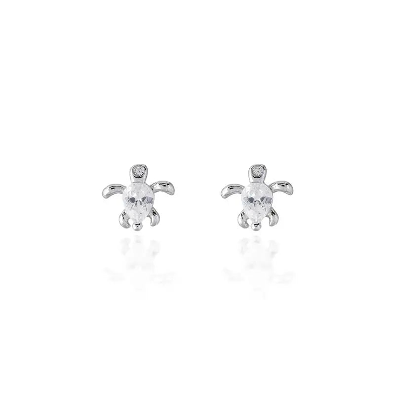 SMOOTH TURTLE EARRING HALF STONE DROP SHAPED RHODIUM/WITHOUT STONE/WHITE ZIRCONIA
