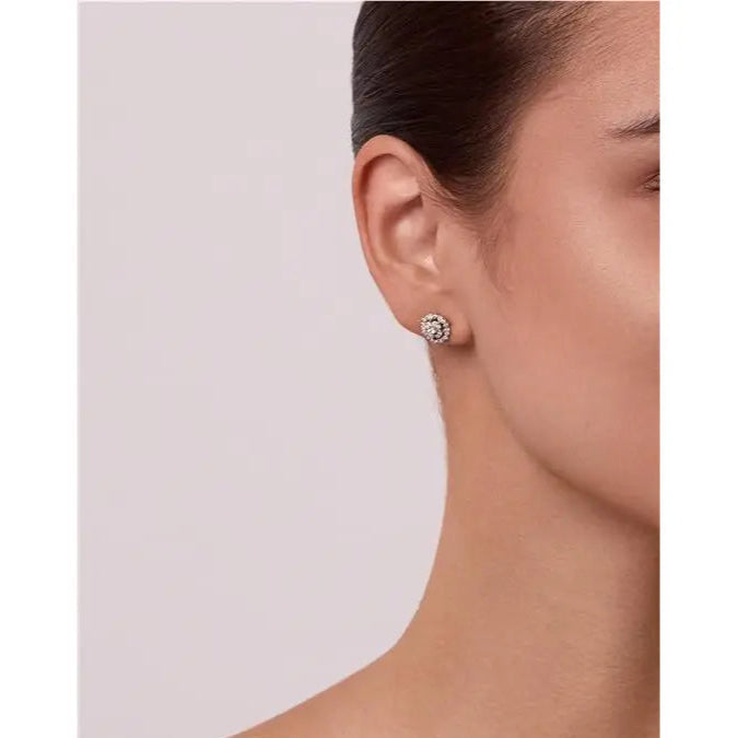 DOUBLE PETAL FLOWER EARRING WITH POINT OF LIGHT WITH ROUND SETTING IN RHODIUM/WITHOUT STONE/WHITE ZIRCONIA