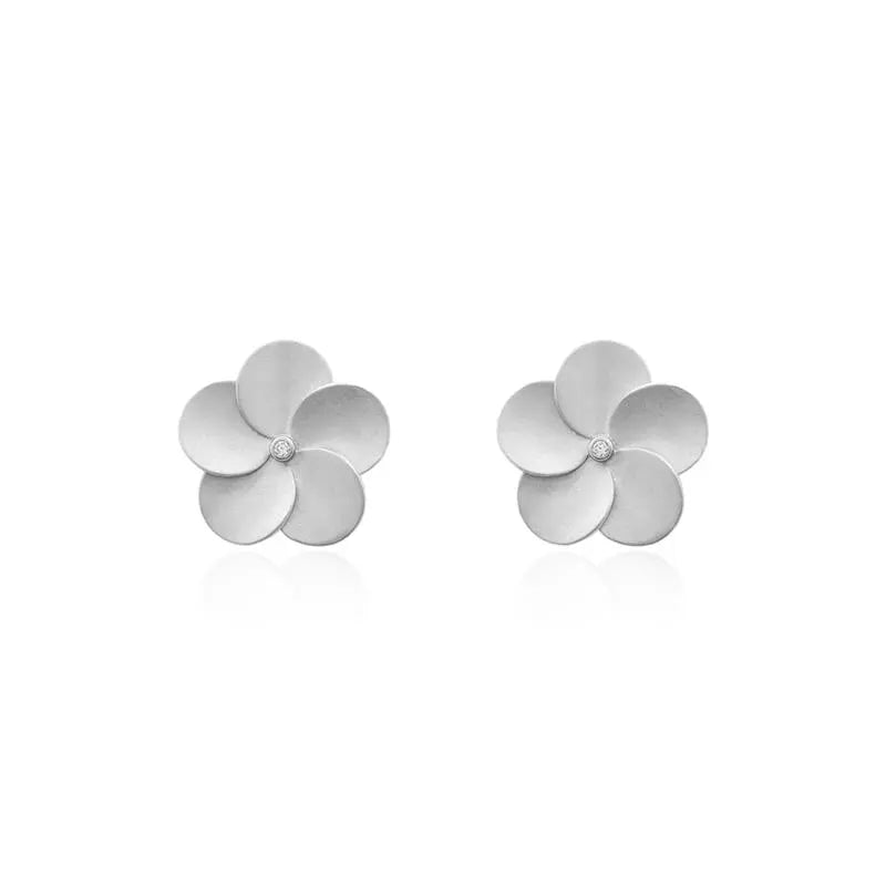 FIVE PETAL FLOWER EARRING MATTE CORE POINT OF LIGHT 2 MM RHODIUM/WITHOUT STONE/WHITE ZIRCONIA