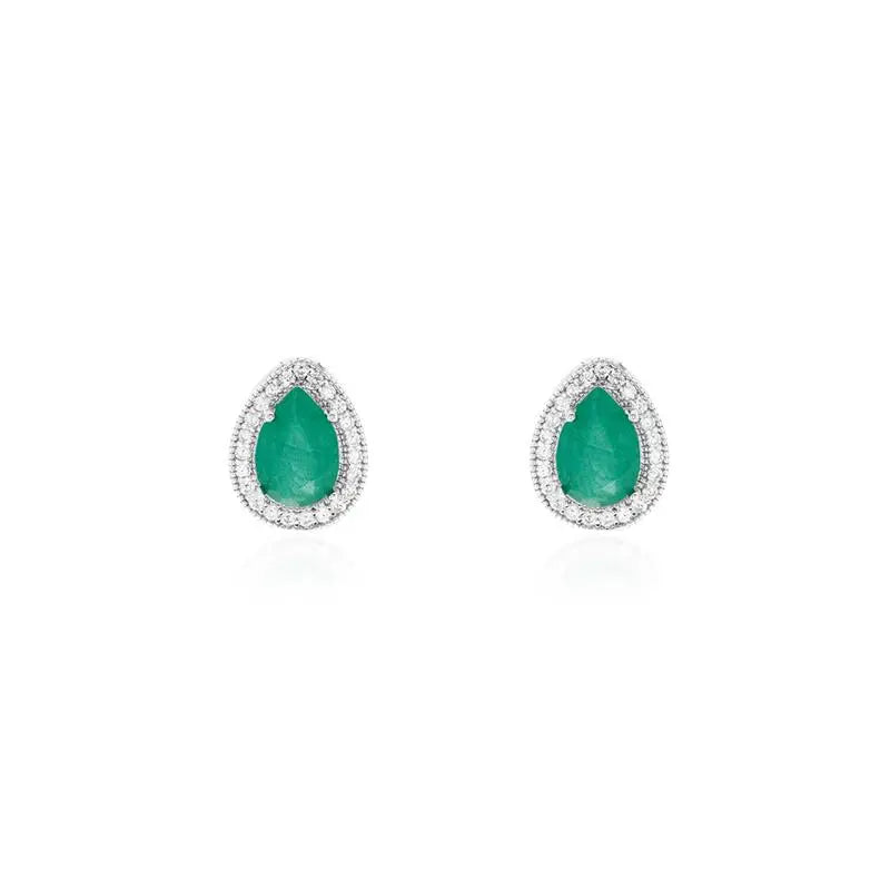 5 MM DROP EARRING WITH ROUND SETTING, RHODIUM/EMERALD FUSION/WHITE ZIRCONIA