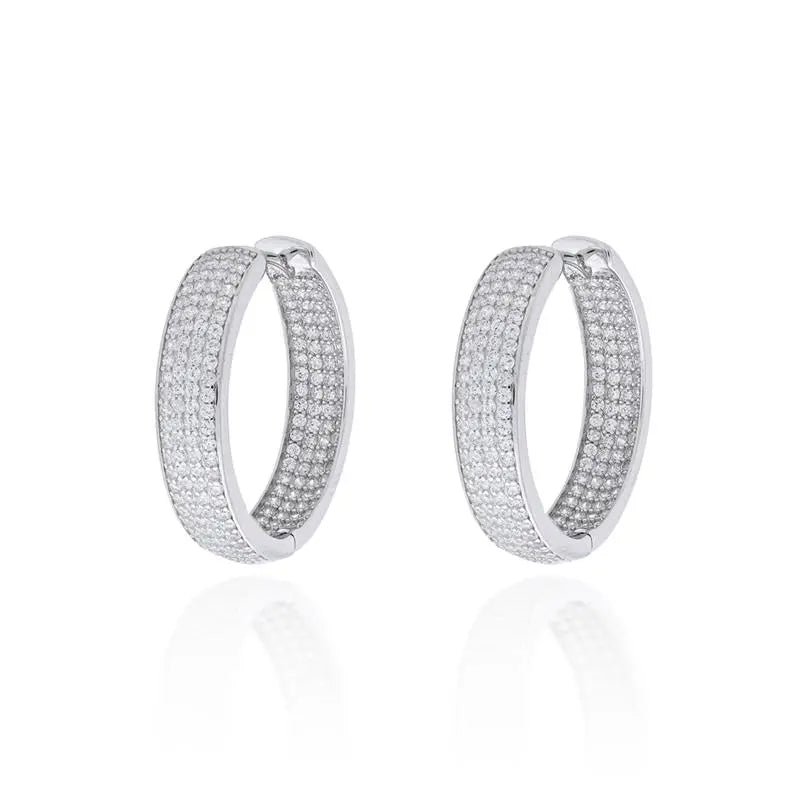 FOUR ROW RING STUDDED INSIDE AND OUTSIDE 20MM RHODIUM/WITHOUT STONE/WHITE ZIRCONIA