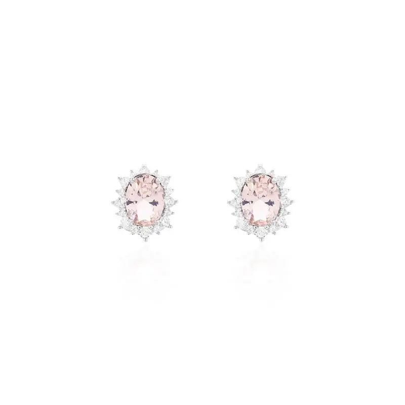 5 MM OVAL EARRING WITH PRINCESS SETTING AROUND RHODIUM/MORGANITE/WHITE ZIRCONIA