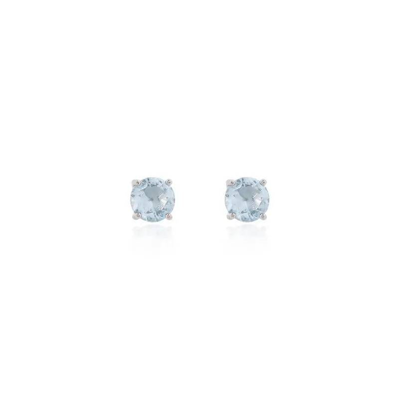 POINT OF LIGHT EARRING 6 MM - SECOND HOLE RHODIUM/AQUAMARINE/SMOOTH