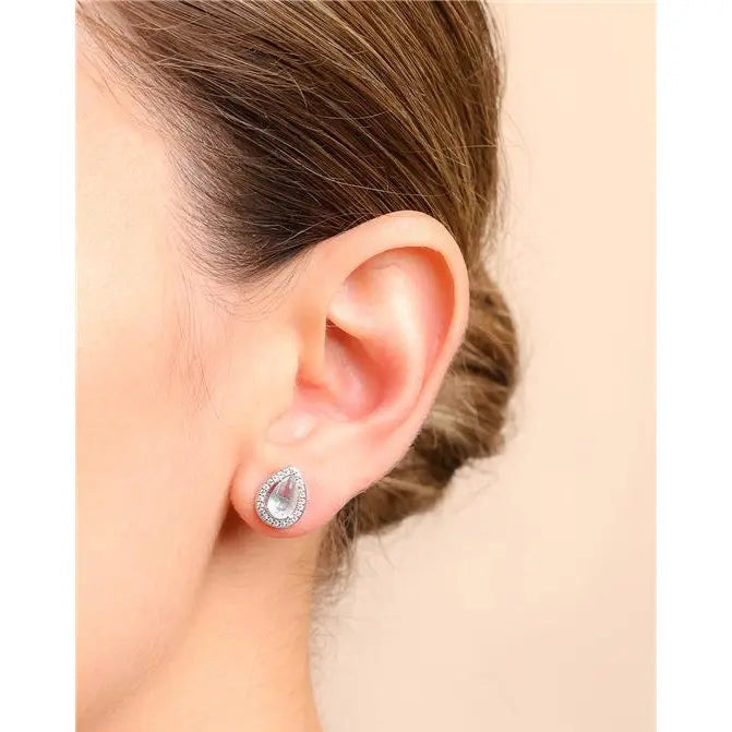 5 MM DROP EARRING WITH ROUND SETTING, RHODIUM/AQUAMARINE/WHITE ZIRCONIA