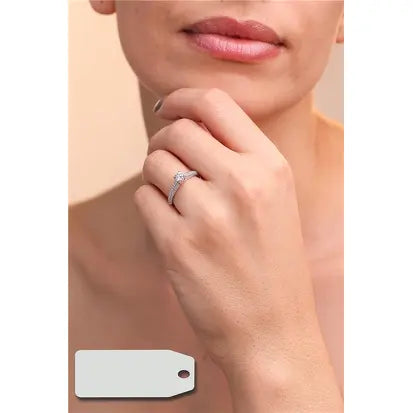 Anello Solitario con Mezza Incisione e Punto di Luce 5 mm in Rodio - Cristallo e Zirconia Bianca