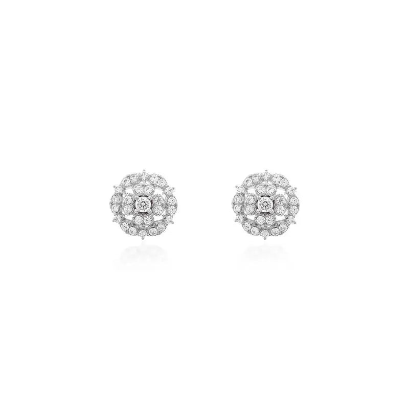 DOUBLE PETAL FLOWER EARRING WITH POINT OF LIGHT WITH ROUND SETTING IN RHODIUM/WITHOUT STONE/WHITE ZIRCONIA