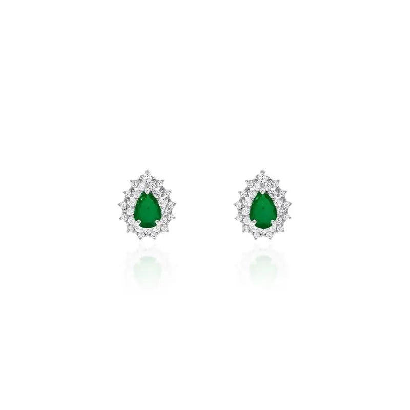 5 MM DROP EARRING TWO ROWS PRINCESS SETTING AROUND RHODIUM/EMERALD FUSION/WHITE ZIRCONIA