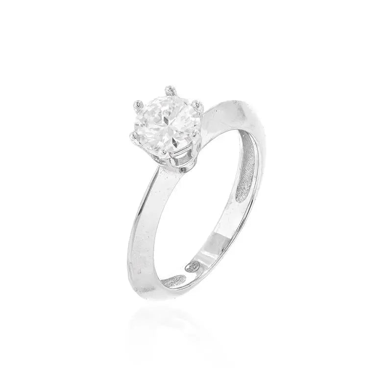 SOLITAIRE RING 7MM HIGH BOX RHODIUM/MOISSANITE/SMOOTH