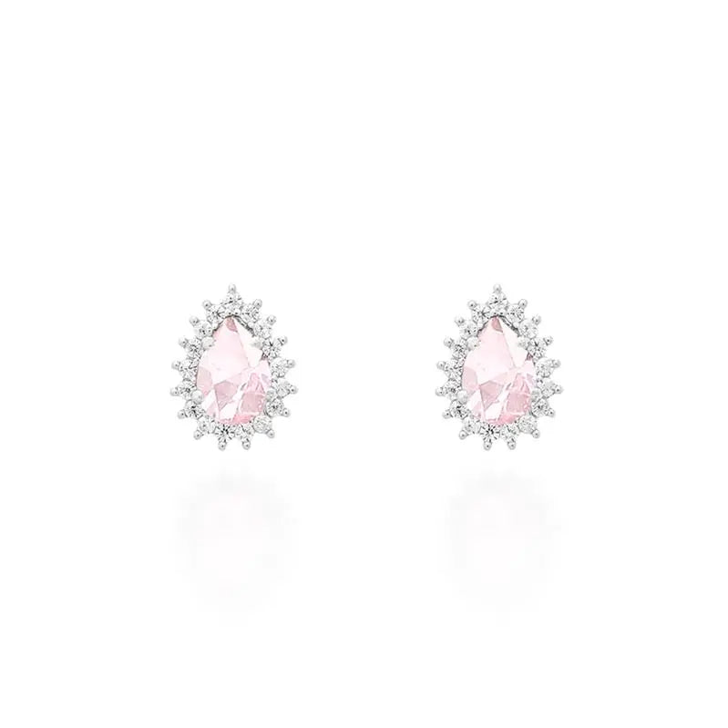 4X6 DROP SHAPED EARRING WITH PRINCESS SETTING AROUND RHODIUM/KUNZITE/WHITE ZIRCONIA