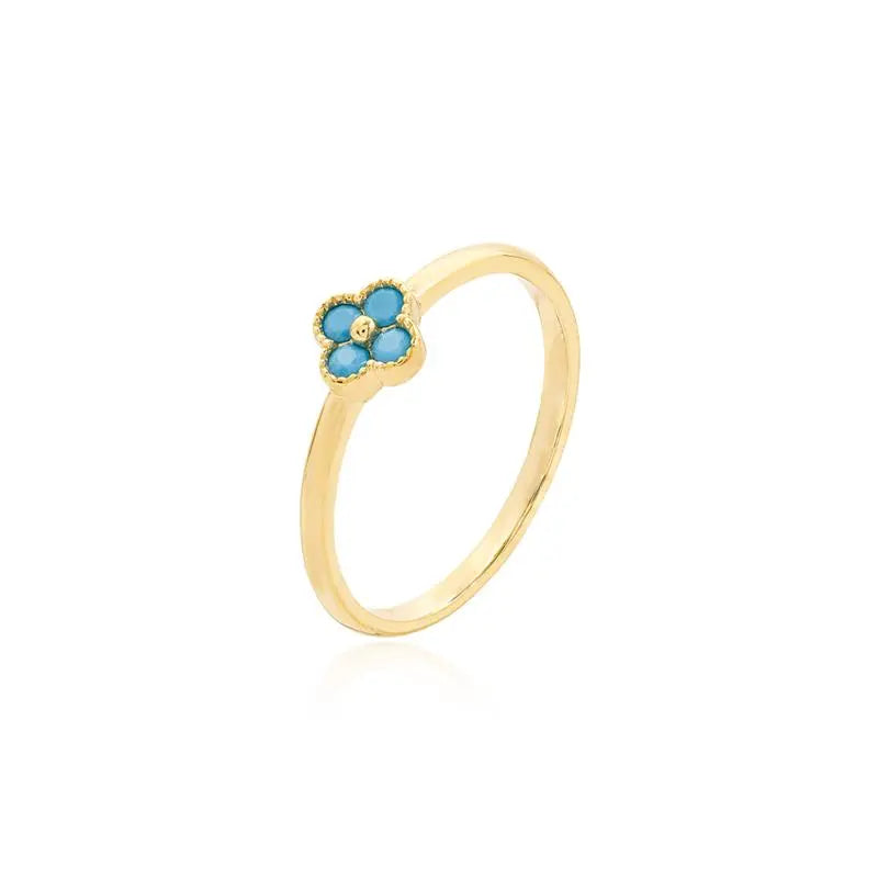4 LEAF CLOVER RING 2 MM SMOOTH BALL EDGE GOLD/WITHOUT STONE/TURQUOISE