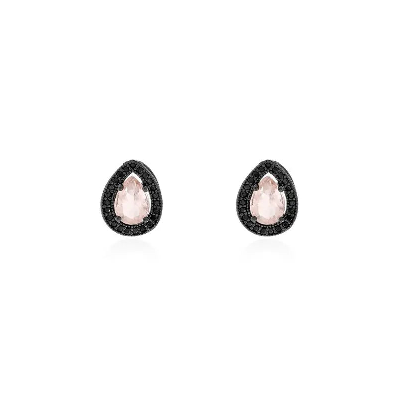 5 MM HOLLOW DROP EARRING WITH ROUND SETTING BLACK/MORGANITE/BLACK ZIRCONIA