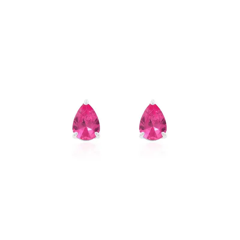5 MM DROP EARRING RHODIUM/PINK SAPPHIRE/SMOOTH