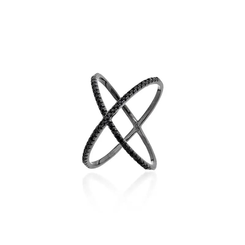 RING X HALF SETTING ON EACH SIDE BLACK/WITHOUT STONE/BLACK ZIRCONIA