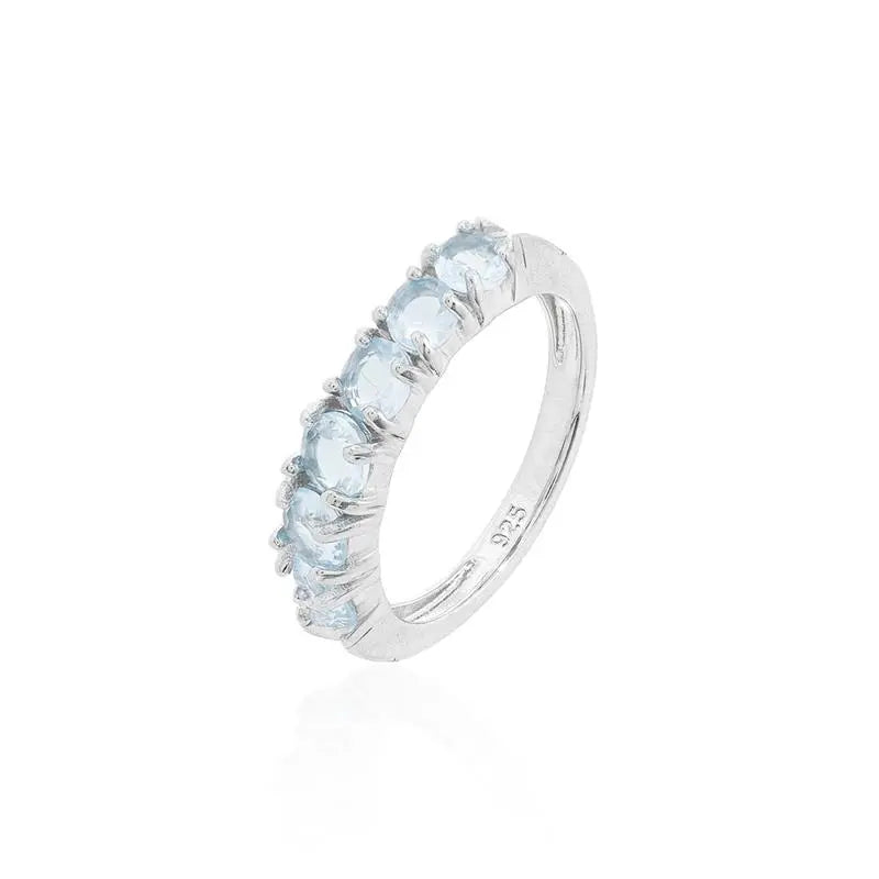 HALF SETTING RING WITH SIX POINTS OF LIGHT 4 MM RHODIUM/AQUAMARINE/SMOOTH