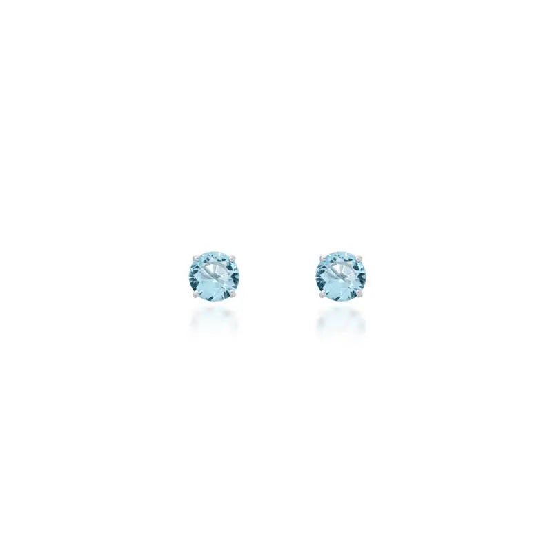 POINT OF LIGHT EARRING 4 MM - SECOND HOLE RHODIUM/AQUAMARINE/SMOOTH