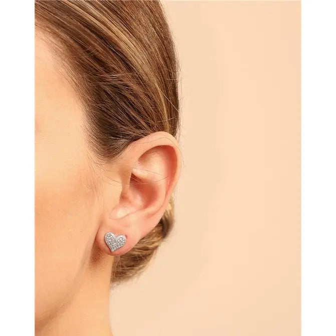 9MM RHODIUM/STONE-FREE/WHITE ZIRCONIA STUDDED HEART EARRING