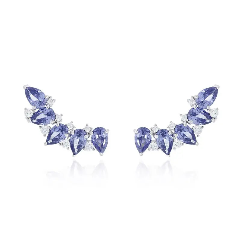 EARFUFF WITH DROPS AND SMALLER ZIRCONIAS RHODIUM/TANZANITE/WHITE ZIRCONIA
