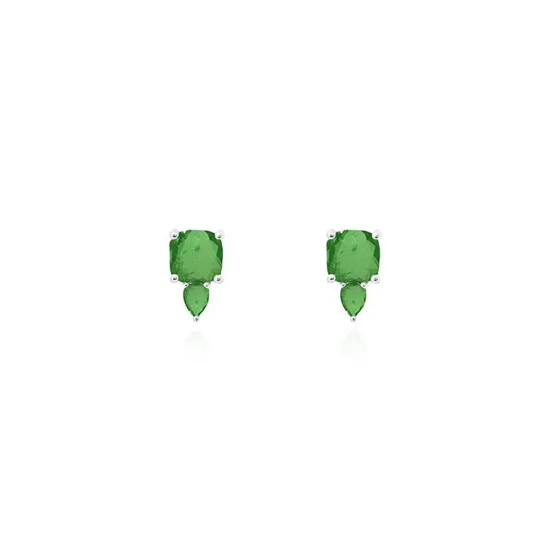 6MM SQUARE EARRING WITH 3MM DROP UNDERNEATH RHODIUM/EMERALD FUSION/SMOOTH