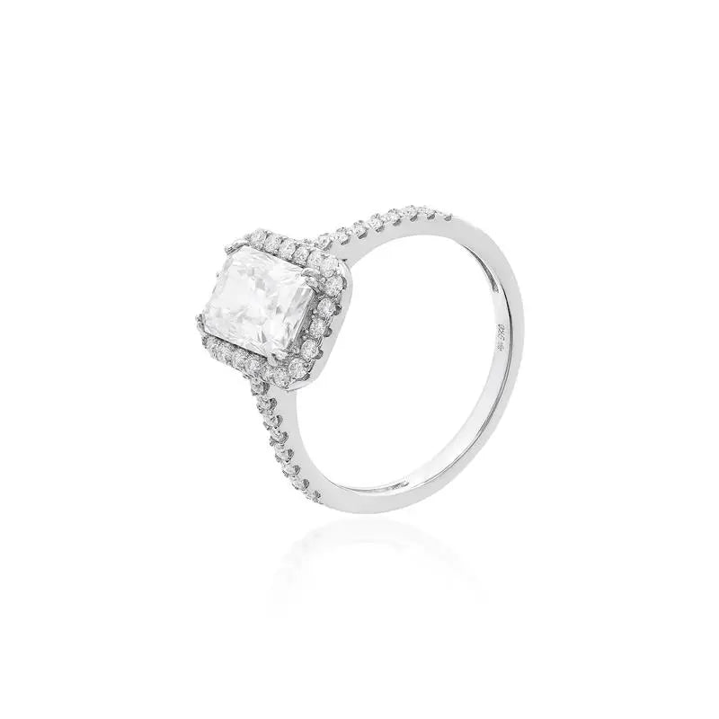 6 MM RECTANGLE RING WITH RHODIUM/MOISSANITE/MOISSANITE SETTING AROUND