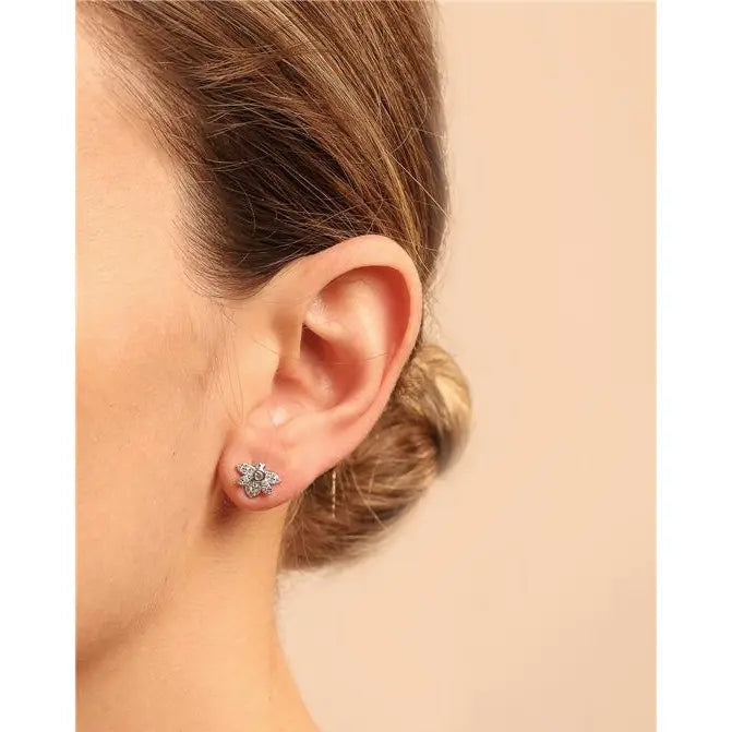 INSECT BEE EARRING STUDDED WITH POINT OF LIGHT ENGLISH SETTING CENTRAL RHODIUM/WITHOUT STONE/WHITE ZIRCONIA