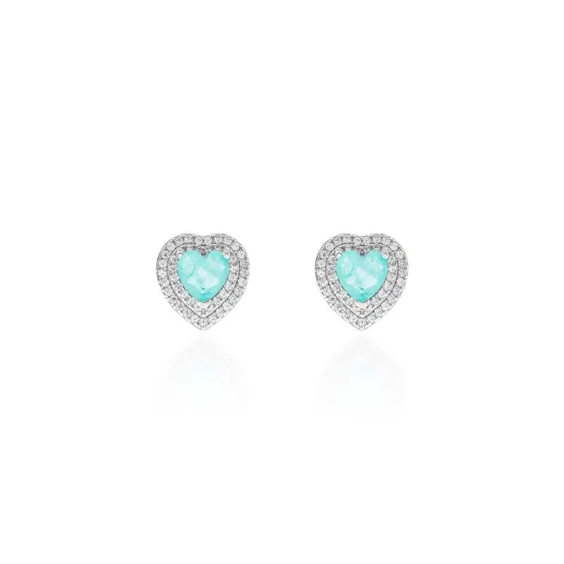 HEART EARRING 6 MM TWO ROWS STUDDED AROUND RHODIUM/COLOMBIAN/WHITE ZIRCONIA
