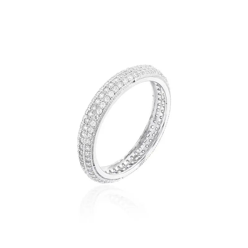 RHODIUM STUDDED WEDDING RING/WITHOUT STONE/WHITE ZIRCONIA
