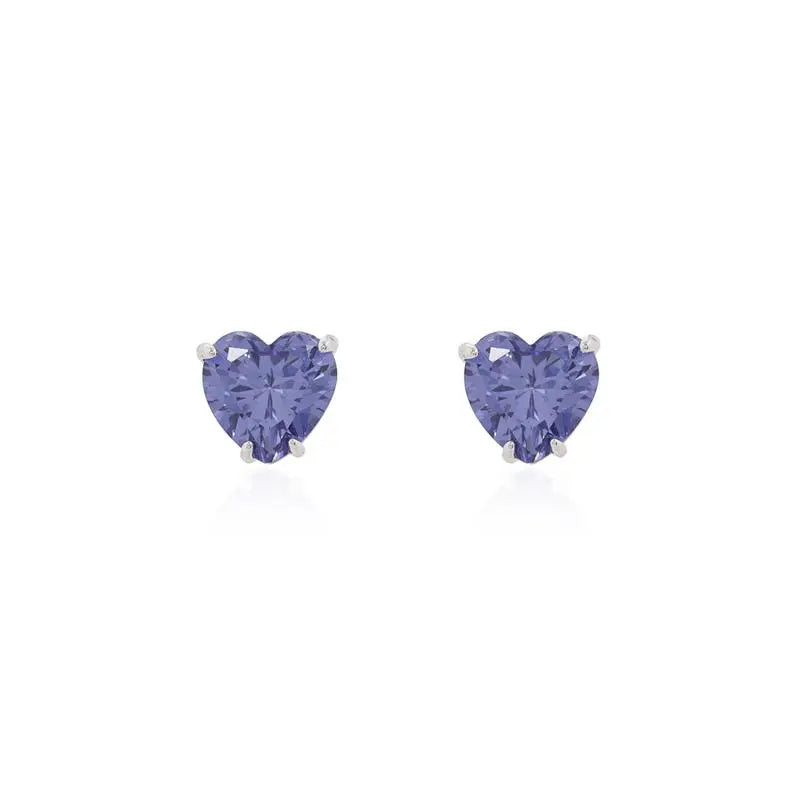 HEART EARRING 9 MM RHODIUM/TANZANITE/SMOOTH