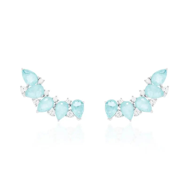 EARFUFF WITH DROPS AND SMALLER ZIRCONIAS RHODIUM/COLUMBIAN/WHITE ZIRCONIA