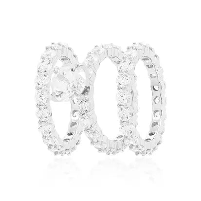 Set Trio in Rodio - Solitario 8 mm e Doppia Fede Cravejada con Zirconia Bianca