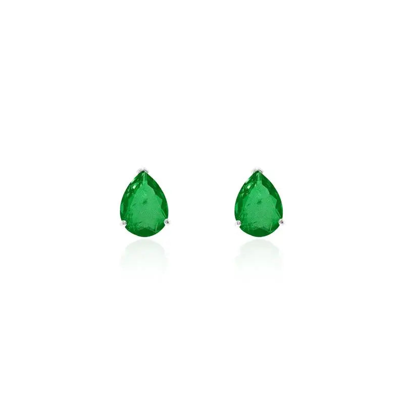 10 MM PLAIN DROP EARRING THREE CLAWS RHODIUM/EMERALD FUSION/PLAIN