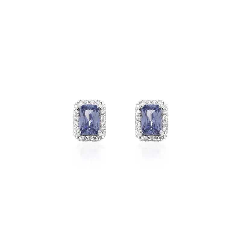 4 MM RECTANGLE EARRING WITH ROUND SETTING IN RHODIUM/TANZANITE/WHITE ZIRCONIA