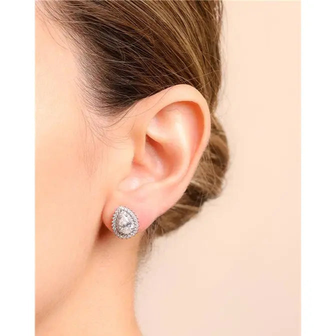 5 MM DROP EARRING, HOLLOW, TWO ROWS, PRINCESS SETTING AROUND, RHODIUM/MORGANITE/WHITE ZIRCONIA