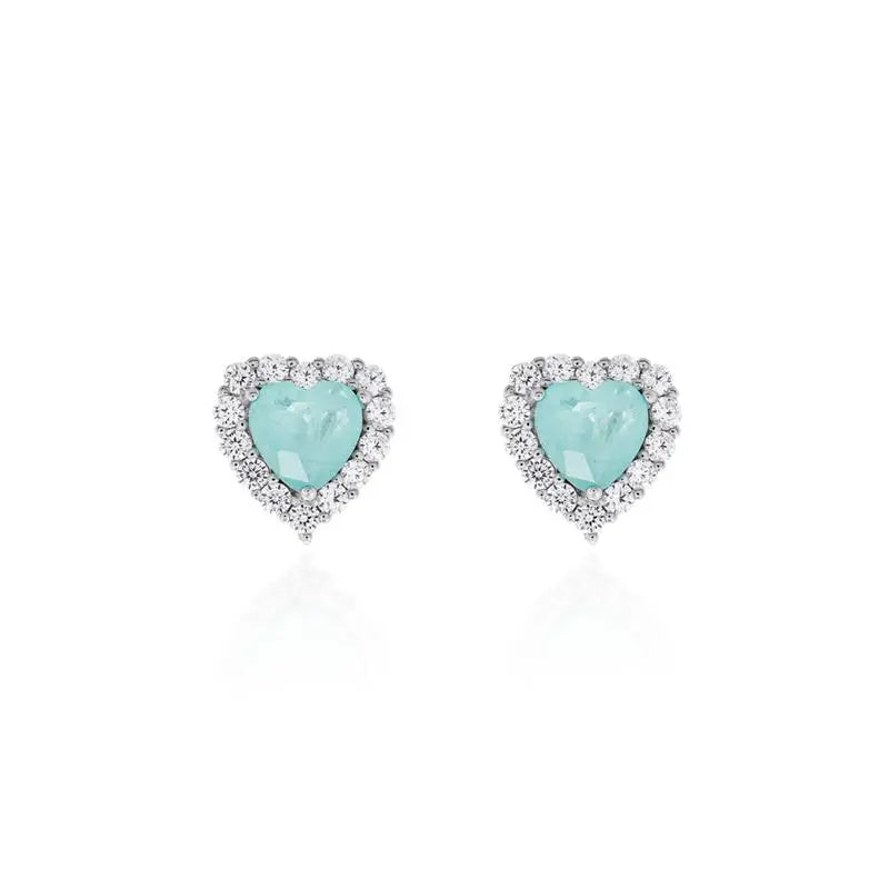 HEART EARRING WITH RHODIUM/COLOMBIAN/WHITE ZIRCONIA SETTING