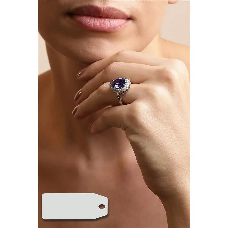 10MM DROP RING WITH PRINCESS SETTING AROUND RHODIUM/TANZANITE/WHITE ZIRCONIA