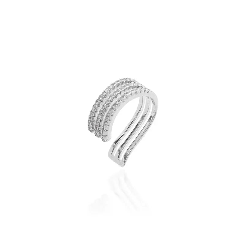 THREE ROWS OPEN HALF SETTING PIERCING RHODIUM/WITHOUT STONE/WHITE ZIRCONIA