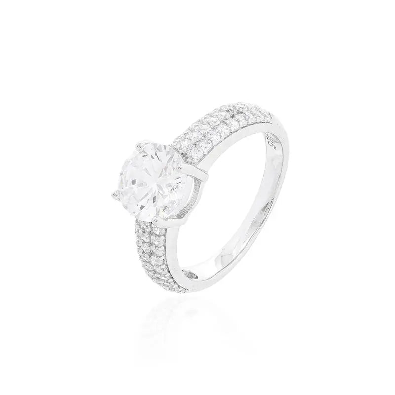 THREE ROW SOLITAIRE RING HALF SETTING POINTS OF LIGHT 8 MM RHODIUM/CRYSTAL/WHITE ZIRCONIA