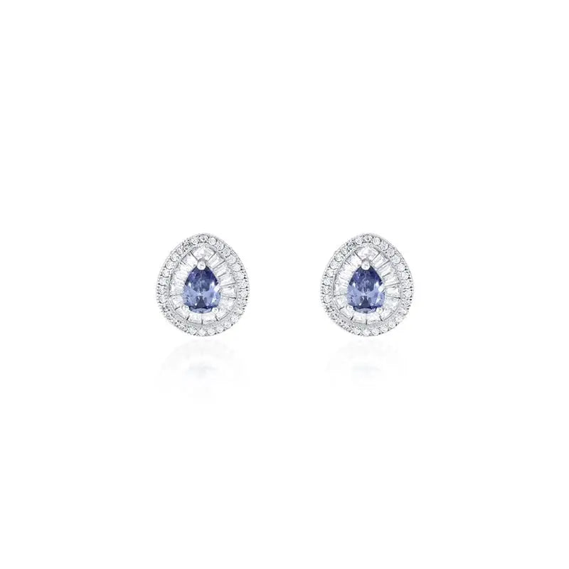 4 MM BAGUETTE DROP EARRING WITH ROUND SETTING IN RHODIUM/TANZANITE/WHITE ZIRCONIA