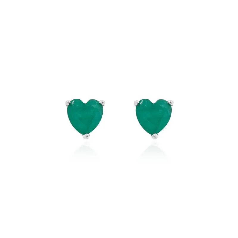 SECOND HOLE HEART 4MM RHODIUM/EMERALD FUSION/SMOOTH