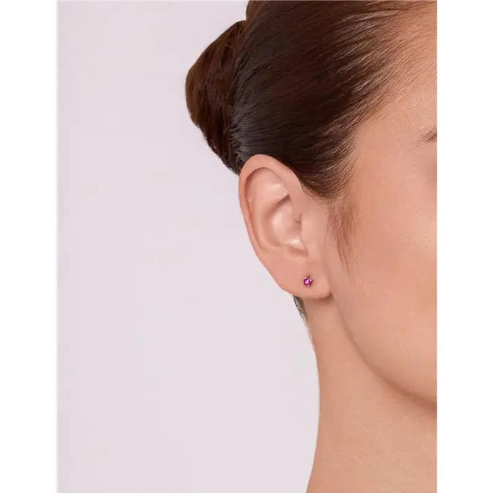 POINT OF LIGHT EARRING 3 MM - SECOND HOLE RHODIUM/RUBY/SMOOTH