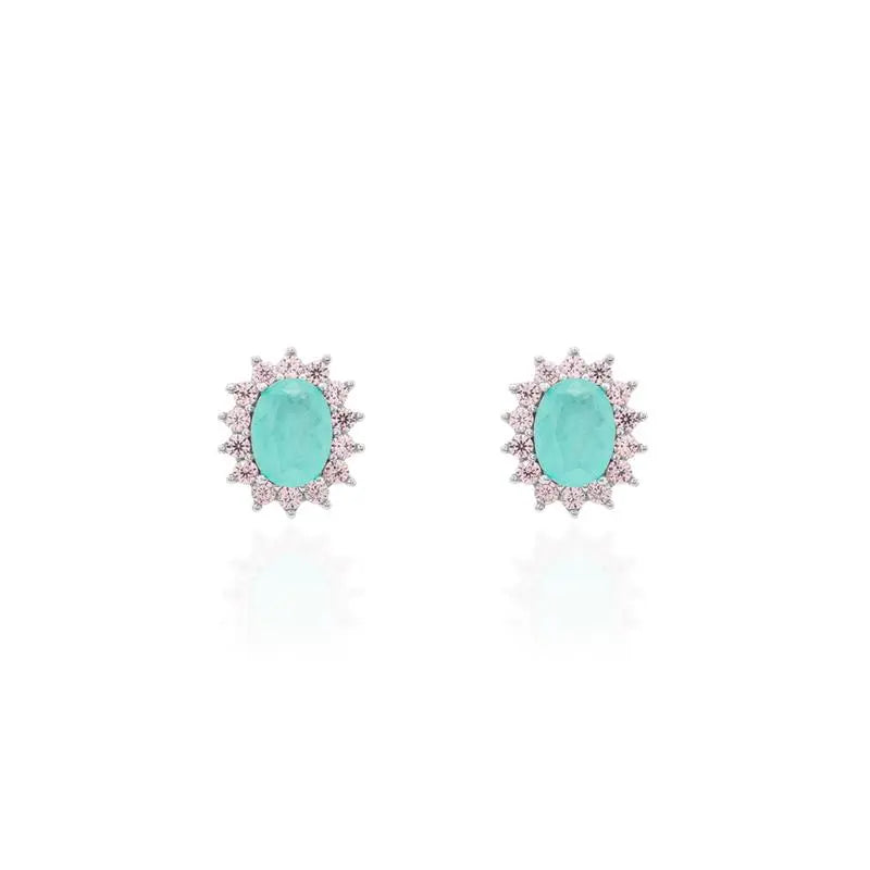 08 MM OVAL EARRING WITH PRINCESS SETTING IN RHODIUM/COLOMBIAN/KUNZITE