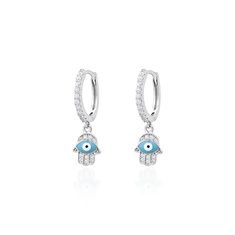 STUDDED ONE ROW RING WITH HANSA STUDDED HANGING RHODIUM/ESM TURQUOISE/WHITE ZIRCONIA