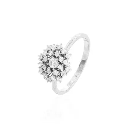 Anello Liscio Stile Doccia con Punto di Luce 3 mm in Rodio - Cristallo e Zirconia Bianca