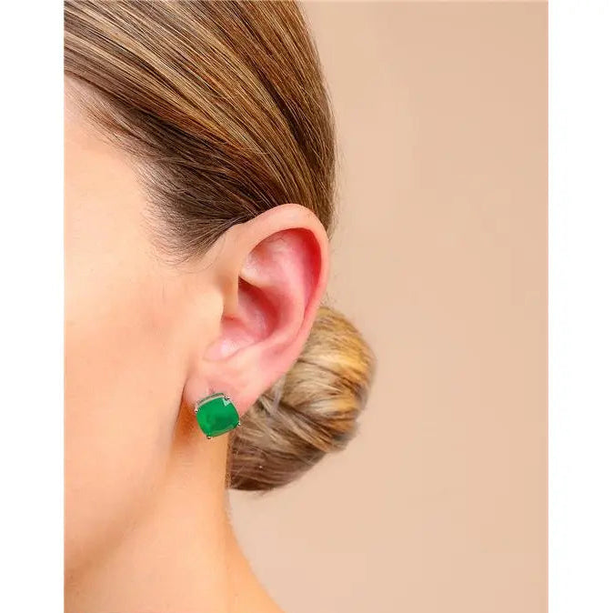 11 MM SQUARE EARRING RHODIUM/EMERALD FUSION/SMOOTH