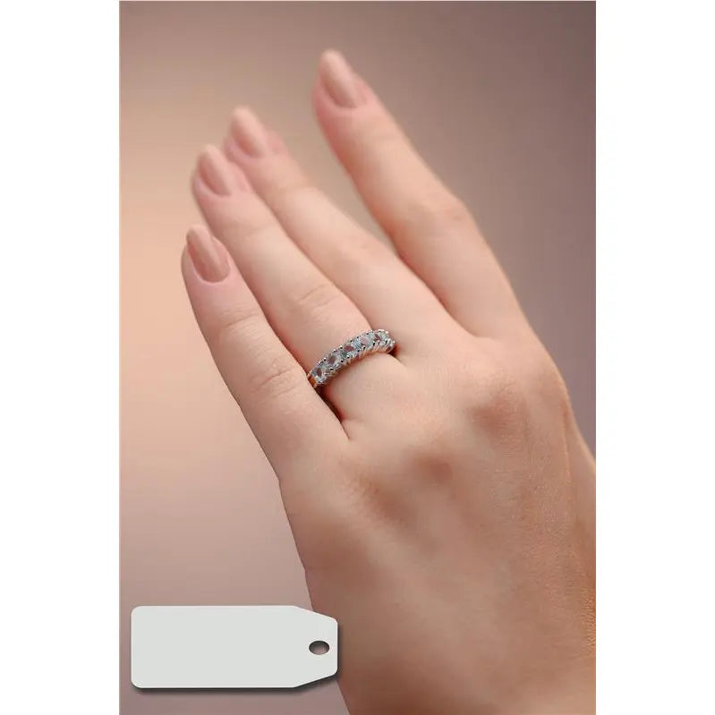 HALF SETTING RING WITH SIX POINTS OF LIGHT 4 MM RHODIUM/AQUAMARINE/SMOOTH