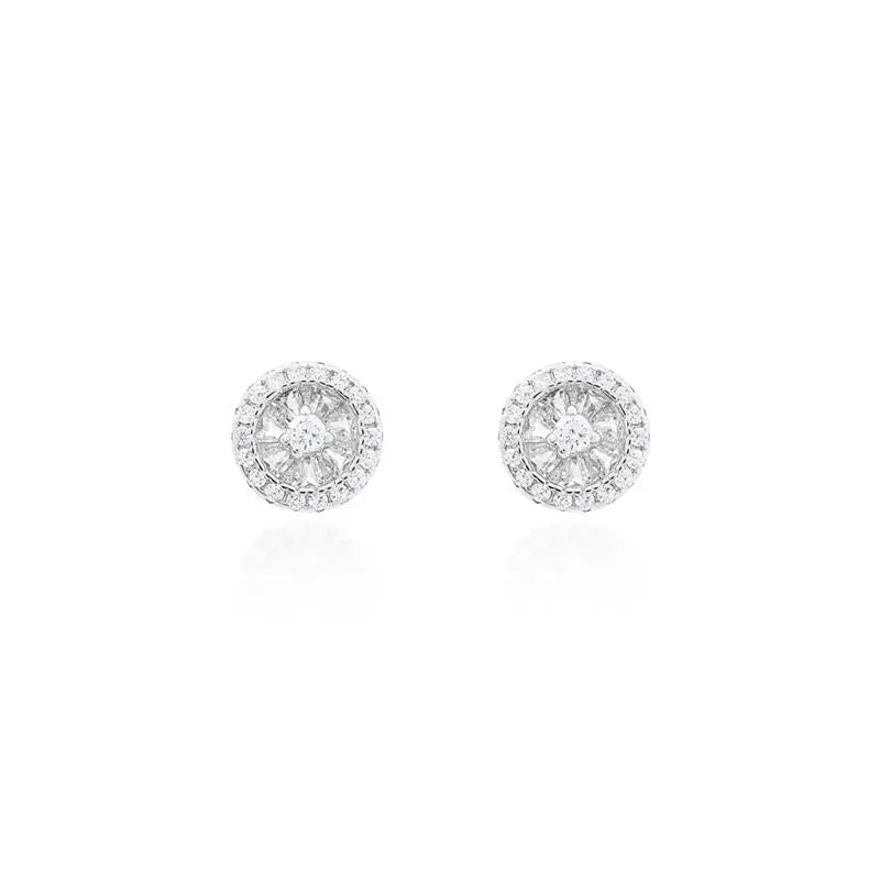 MINI PIZZA EARRING STUDDED WITH 2 MM LIGHT POINT IN THE MIDDLE RHODIUM/WITHOUT STONE/WHITE ZIRCONIA