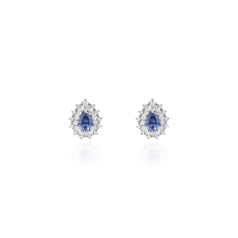5 MM DROP EARRING TWO ROWS PRINCESS SETTING AROUND RHODIUM/TANZANITE/WHITE ZIRCONIA