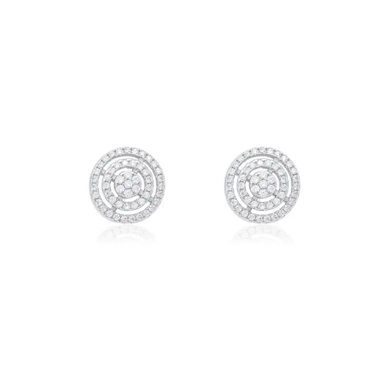 ROUND EARRING, TWO ROWS, STUDDED, CENTRAL SETTING, SMOOTH AROUND, RHODIUM/WITHOUT STONE/WHITE ZIRCONIA