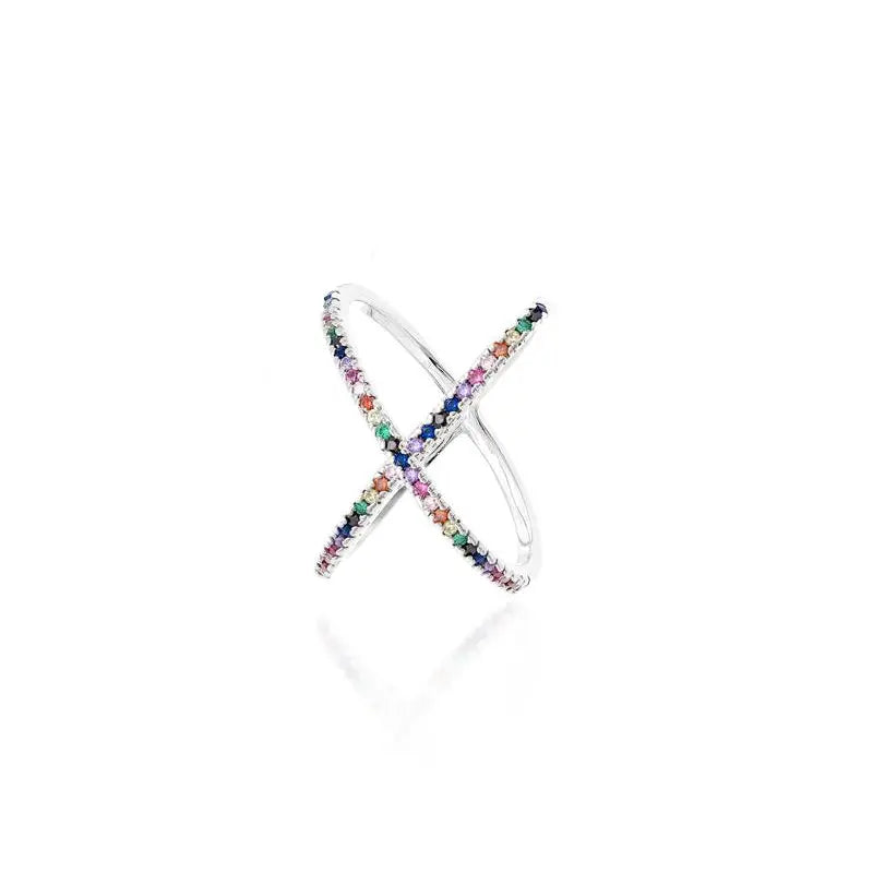 Anello con Mezza Incisione su Ogni Lato in Rodio - Senza Pietre | Finitura Arcobaleno