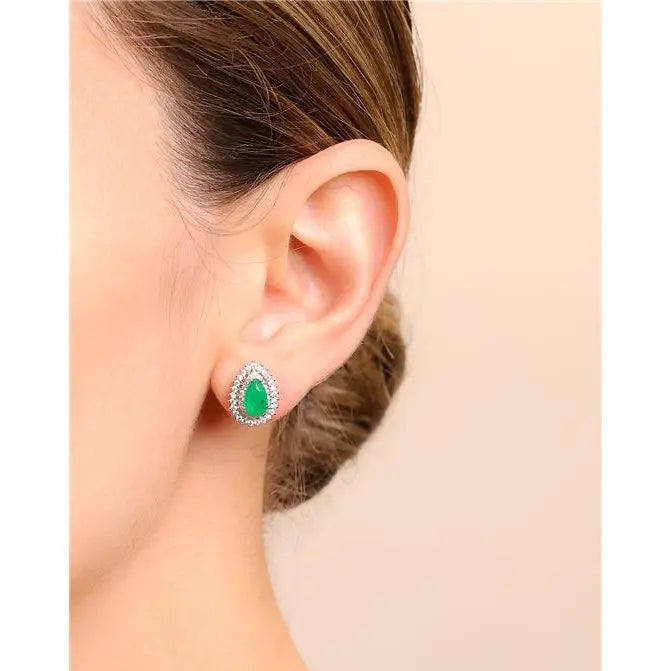 5 MM DROP EARRING, HOLLOW, TWO ROWS, PRINCESS SETTING AROUND, RHODIUM/EMERALD FUSION/WHITE ZIRCONIA